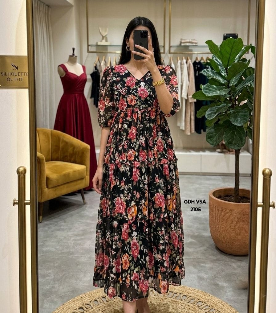 Floral Printed Maxi Dress Dark Blue